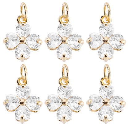 8подвески из латуни с микропаве из кубического циркония, Четыре листа клевера, с целью перехода в кольце, долговечный, реальный 18 k позолоченный, без кадмия и без свинца, стойки покрытие
