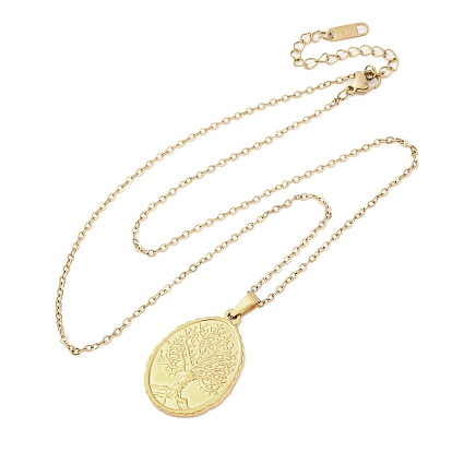 Овальное дерево жизни 304 ожерелья с подвесками из нержавеющей стали, ионное покрытие (ip)