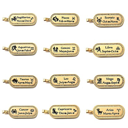 Овальные с 12 созвездием 304 подвесками из нержавеющей стали со стразами, с эмалью, ионное покрытие (ip), реальный 18 k позолоченный