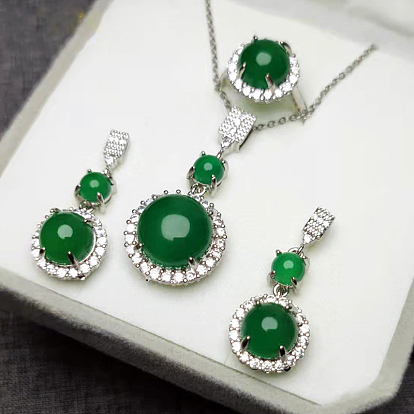 925 ожерелья, серьги и кольца из стерлингового серебра с микропаве из прозрачных кубических цирконий и натуральным халцедоном