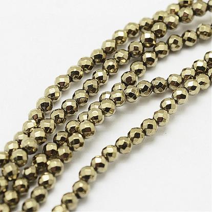 Round Non-magnetic Synthetic Hematite Beads Strands, Imitation Pyrite, Faceted