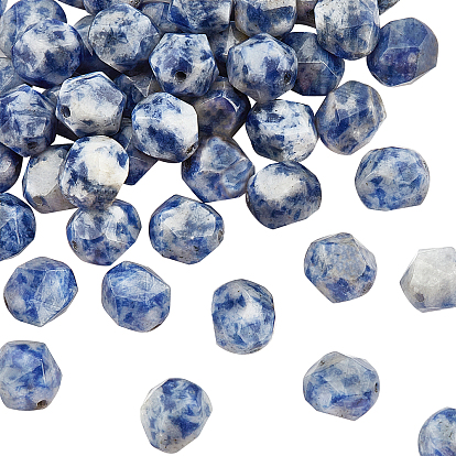 2 Strands Natural Blue Spot Jasper Beads Strands, Star Cut Round Beads, Faceted
