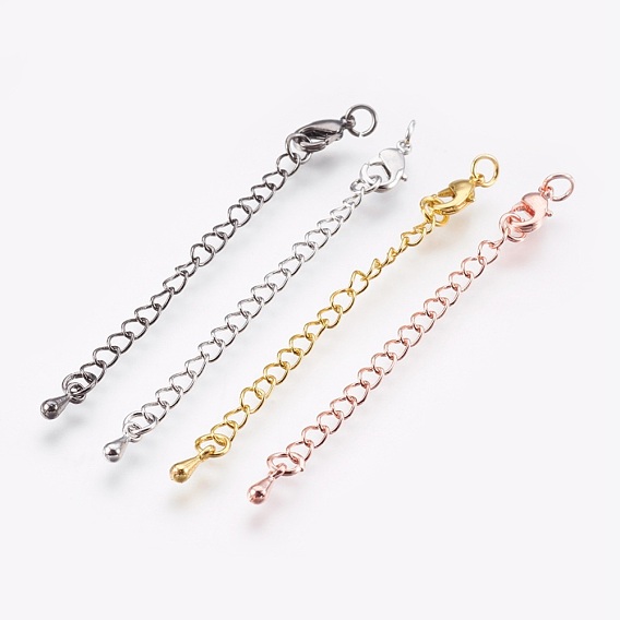 Brass Chain Extender, with 304 Stainless Steel Lobster Claw Clasps, Cadmium Free & Lead Free, Long-Lasting Plated, Drop