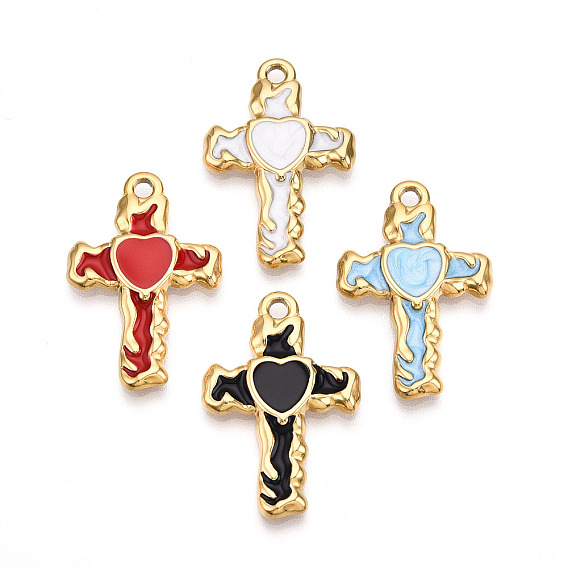 304 подвески из нержавеющей стали, с эмалью, крестик с сердечками, ионное покрытие (ip)