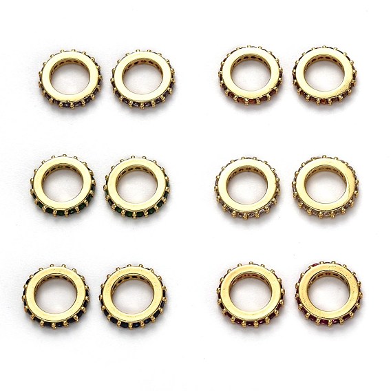 Brass Micro Pave Cubic Zirconia European Beads, Long-Lasting Plated, Real 18K Gold Plated, Large Hole Beads, Ring