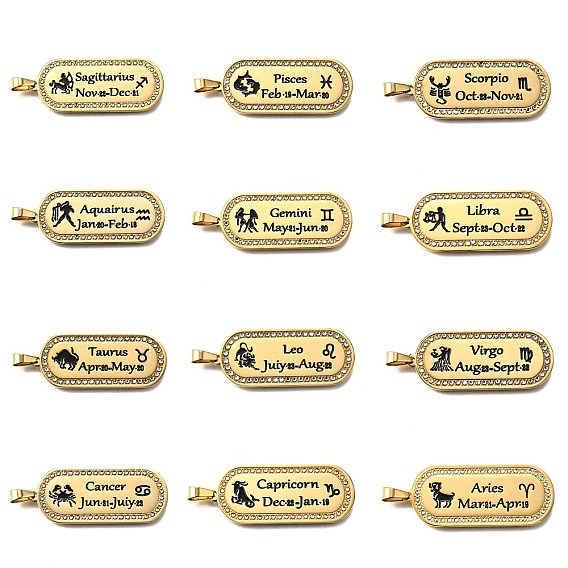 Овальные с 12 созвездием 304 подвесками из нержавеющей стали со стразами, с эмалью, ионное покрытие (ip), реальный 18 k позолоченный