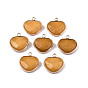 Natural White Jade Pendants, with Light Gold Plated Tone Brass Edge, Dyed & Heated, Faceted Heart Charm