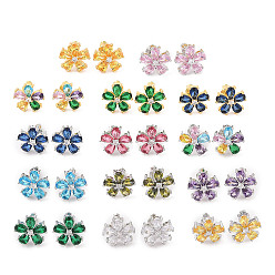 Rack Plating Brass Micro Pave Cubic Zirconia Stud Earrings, Long-lasting Plated, Flower