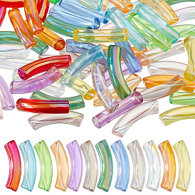 60шт. 12 цвета УФ-покрытие прозрачные радужные переливающиеся акриловые бусины, изогнутая трубка