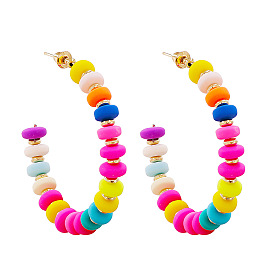 Bohemian Ethnic Style Colorful C-shaped Earrings for Girls with Exaggerated Design