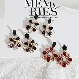 Exquisite and Luxurious Floral Gemstone Earrings with Bold Personality - Fashionable European and American Style Jewelry for Women