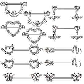 316l хирургические кольца для сосков из нержавеющей стали, с четким кубического циркония, цвет нержавеющей стали