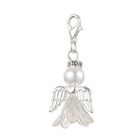 Wedding Season Angel Glass Pearl & Acrylic Pendant Decorations, Zinc Alloy Lobster Claw Clasps Charms for Bag Key Chain Ornaments