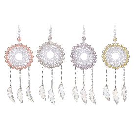 Acrylic Woven Net/Web with Feather Pendant Decorations, for Home Wall Hanging Decorations