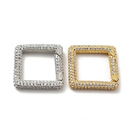 Brass Micro Pave Clear Cubic Zirconia Spring Gate Rings, Cadmium Free & Lead Free, Square