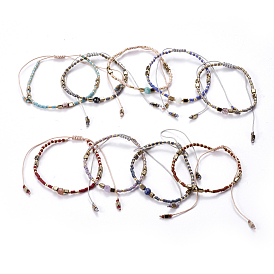 Bracelets de perles tressées en fil de nylon, Avec hématite synthétique non magnétique, perles de rocaille naturelles et de verre
