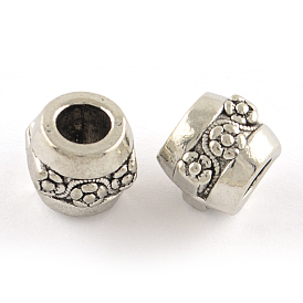 Tibetan Style Alloy European Large Hole Beads, Cadmium Free & Lead Free, Drum, 8x9mm, Hole: 4.5mm, about 444pcs/1000g