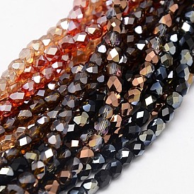 Electroplate Glass Beads Strands, Half Luster Plated, Faceted, Cube, 4x4x4mm, Hole: 1mm, about 100pcs/strand, 15.7 inch