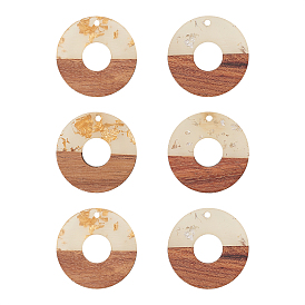 Подвески из прозрачной смолы и ореха, с фольгой, воском, пончик / пи-диск