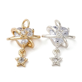 Латунные подвески с кубическим цирконием, сердце со звездными подвесками, с целью перехода в кольце, без кадмия и без свинца, стойки покрытие, долговечный