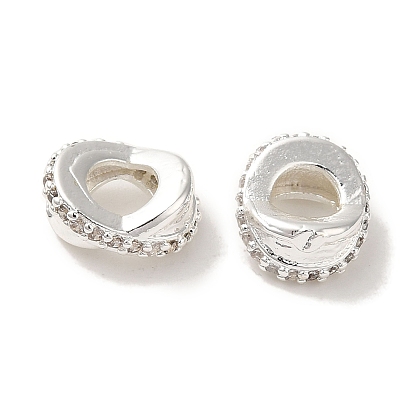 Rack Plating Brass Pave Clear Cubic Zirconia European Beads, Cadmium Free & Lead Free, Oval