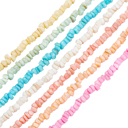 7 Strands 7 Colors Shell Beads Strands, for Jewelry Making, DIY Crafts, Dyed, Nuggets Chips