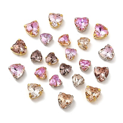 Латунные стеклянные стразы пришивные стразы, сердце, разноцветные