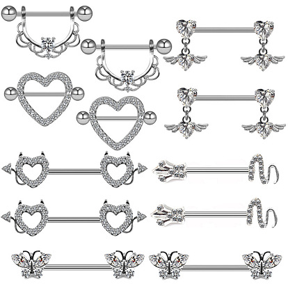 316l хирургические кольца для сосков из нержавеющей стали, с четким кубического циркония, цвет нержавеющей стали