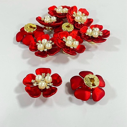 10 piezas de botones de aleación con diamantes de imitación en forma de flor, gemelos de bronce