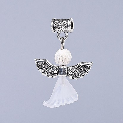 Прозрачные матовые акриловые цветочные подвески, с фурнитурой из сплава в тибетском стиле и бусинами из натуральной лавы, прекрасное свадебное платье ангел болтаться
