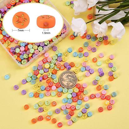 600pcs 3 style perles acryliques opaques, métal enlacée, plat rond avec étoile & fleur & lune & coeur
