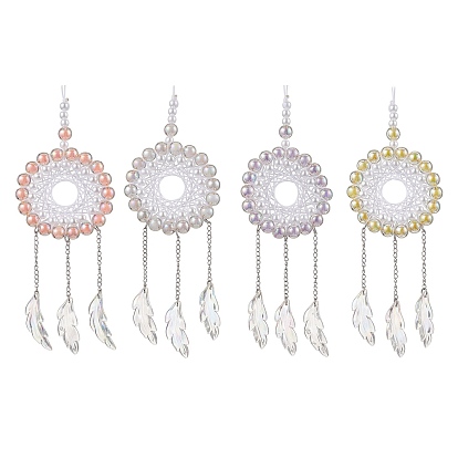 Акриловая плетеная сетка/паутина с подвесными украшениями из перьев, подвесные украшения для дома