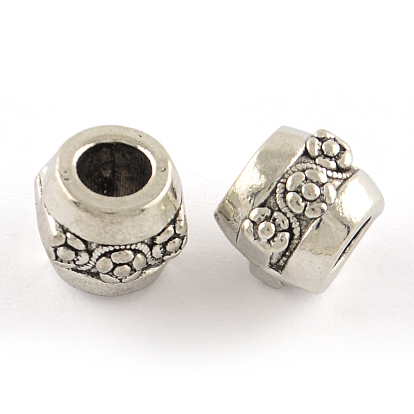 Tibetan Style Alloy European Large Hole Beads, Cadmium Free & Lead Free, Drum, 8x9mm, Hole: 4.5mm, about 444pcs/1000g