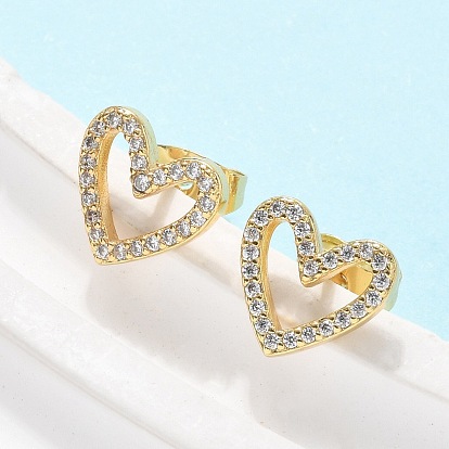 Серьги-гвоздики из латунного микро-паве, полые сердца