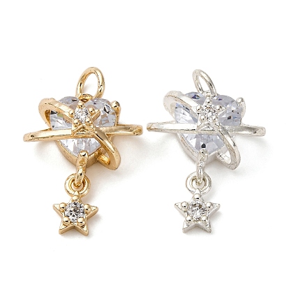 Латунные подвески с кубическим цирконием, сердце со звездными подвесками, с целью перехода в кольце, без кадмия и без свинца, стойки покрытие, долговечный