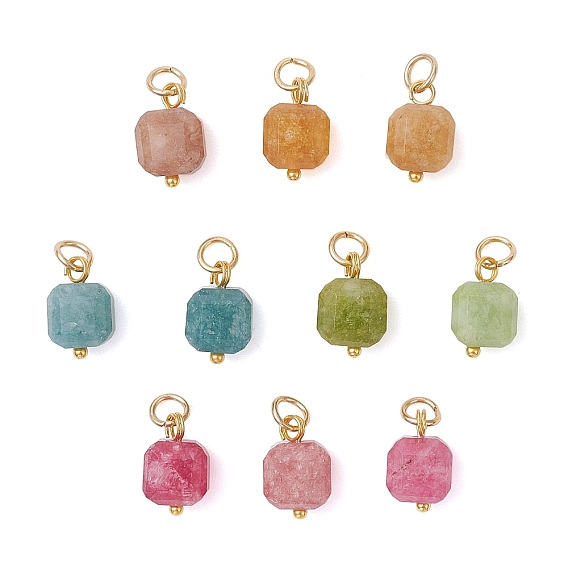 Окрашенный натуральный белый нефрит, имитация турмалина, ограненные кубические подвески, с 304 фурнитурой из нержавеющей стали, золотые