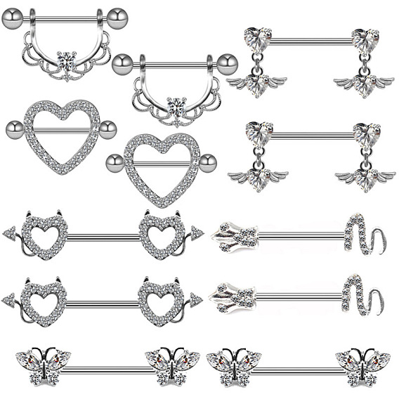 316l хирургические кольца для сосков из нержавеющей стали, с четким кубического циркония, цвет нержавеющей стали