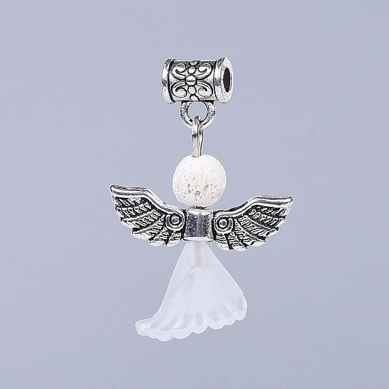 Прозрачные матовые акриловые цветочные подвески, с фурнитурой из сплава в тибетском стиле и бусинами из натуральной лавы, прекрасное свадебное платье ангел болтаться