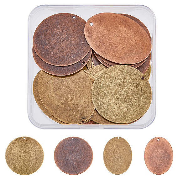 24 шт. 4 стиль металлические бирки, латунные штампы с подвесками, овальный и плоский круглый