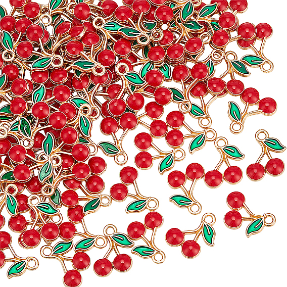 150Шармы из сплава эмали, вишневое очарование, золотые