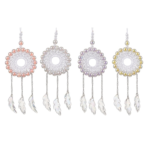 Акриловая плетеная сетка/паутина с подвесными украшениями из перьев, подвесные украшения для дома