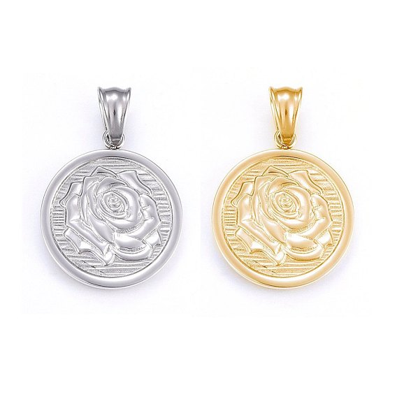 304 подвески из нержавеющей стали, плоские круглые с цветком