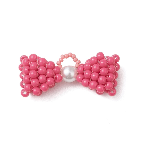 Непрозрачные акриловые подвески, бантом, с перламутровым стеклянным жемчугом