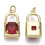 Brass Micro Pave Cubic Zirconia Pendants, with Jump Rings, Nickel Free, Lock, Real 16K Gold Plated