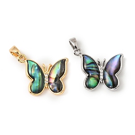 Подвески из латуни, ракушек пауа и прозрачных кубических цирконий, бабочки прелести