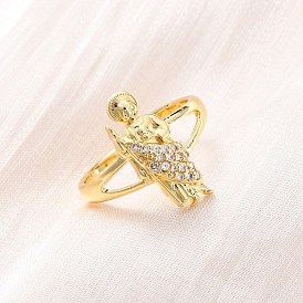 Латунные кольца-манжеты с микропаве и прозрачным цирконием для женщин, святой иуда, стойки покрытие, без кадмия и без свинца, прочное покрытие