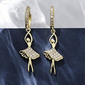 Латунные серьги-кольца из прозрачного кубического циркония, стойки покрытие, долговечный, без свинца и без кадмия, Девушка танцует