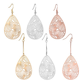 Латунь болтаться серьги, капля с рисунком листьев гинкго