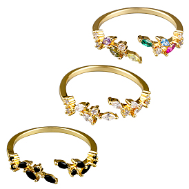 3 шт 3 цвета латунь микро паве кубический цирконий манжеты кольца для женщин, лист, золотые
