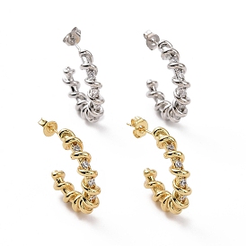 Clear Cubic Zirconia C-shape Stud Earrings, Brass Half Hoop Earrings for Women